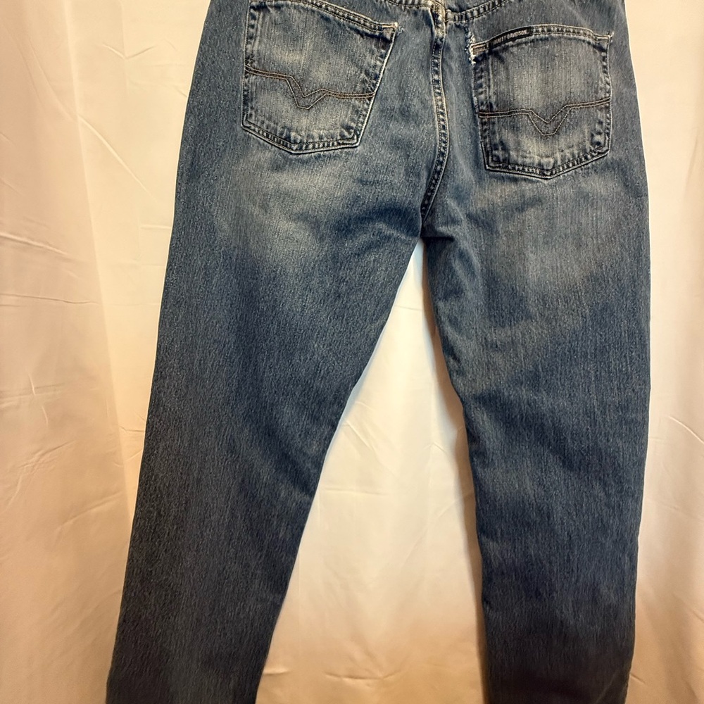 Men's Harley Davidson Black Leather Patch Jeans